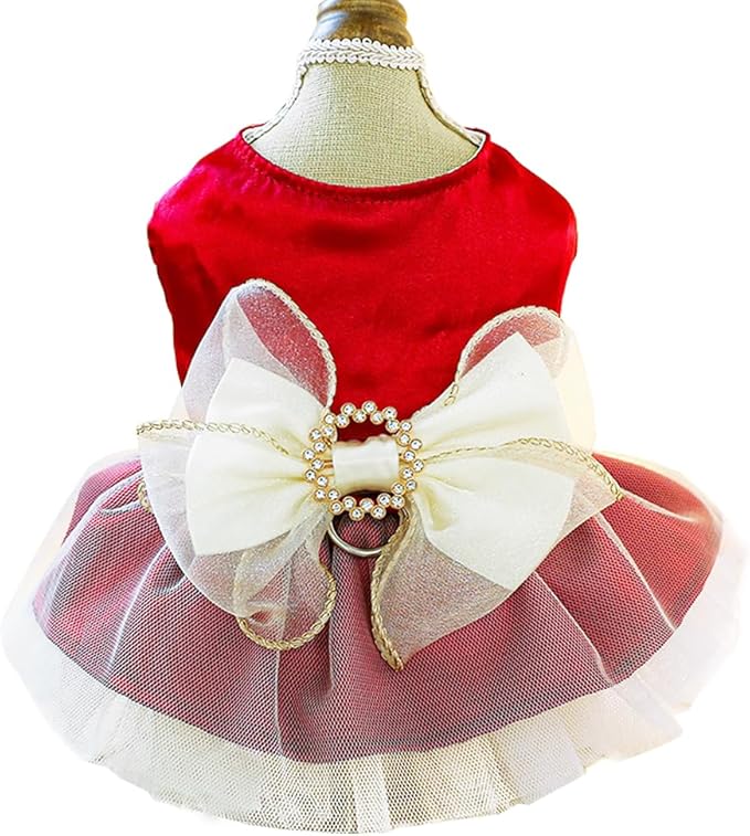 ANIAC Retro Dog Tulle Dress with Leash Ring Spring Summer Girl Puppy Clothes for Small Dog Cat Apparel Formal Pet Prom Dress for Christmas Wedding Birthday Valentines (Red,Medium)
