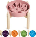 LE TAUCI Ceramic Slow Feed Dog Bowls, Elevated for Small and Medium Breed Dogs, Anti-Gulping Pet Feeding Dishes, Flower Pink, 1.5 Cups