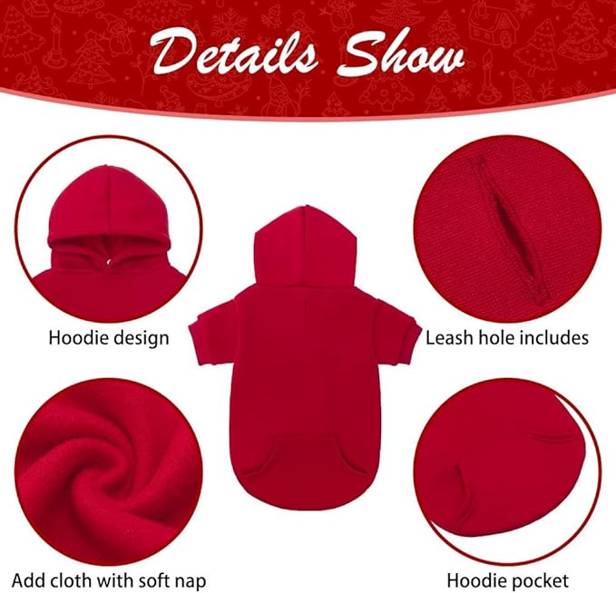 KOOLTAIL Dog Hoodie for Large Medium Small Dogs, Soft and Warm Pet Sweater with Leash Hole and Pocket Boy Girl, Puppy Fall Winter Jacket Clothes, French Pitbull Cold Weather Coat Sweatshirt, Red XXL