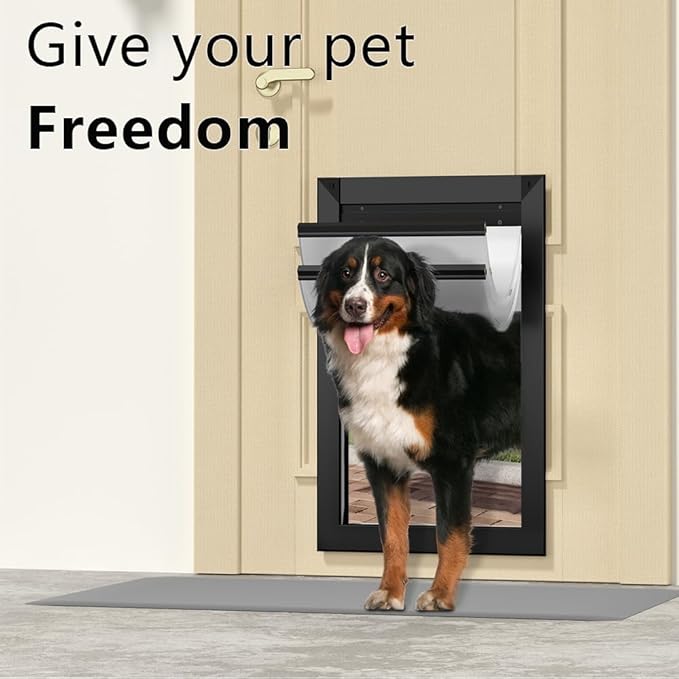 [MAVRICPOWER] Aluminum Extra Large Dog Door for Door, XL Doggy Door with 2 Sliding Lock Panels for Extreme Weather, Pet Door for Dogs Up to 220 lbs