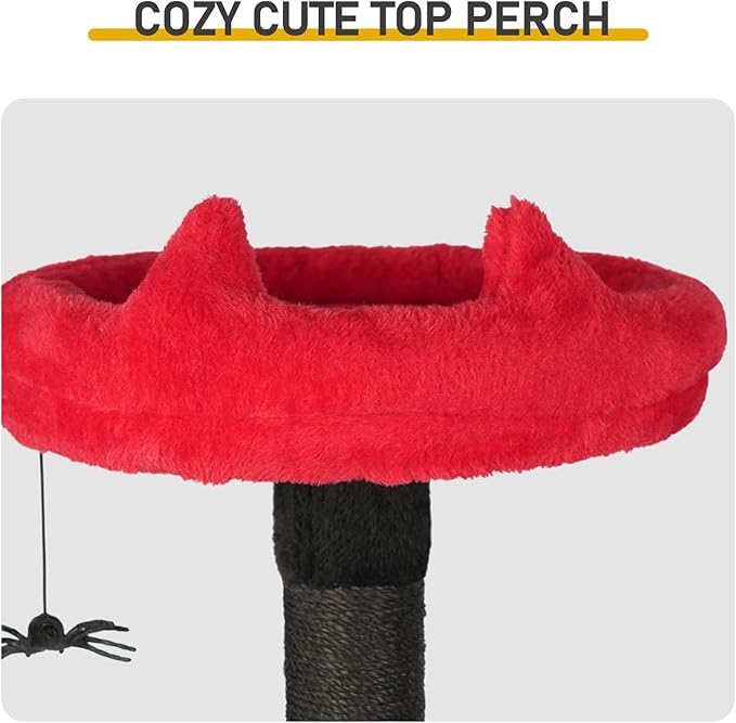 Gothic Cat Tree with Coffin Bed, 53" Large Tall Cat Tower for Indoor Cats with Top Perch, Spacious Cat Condos, Spider Hanging Balls,Comfy Hammock, Scratching Post and Ladder, Black Halloween