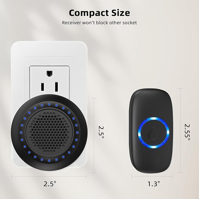 Wireless Door Bells for Homes Doorbell Chime Kits with 1 Transmitter 1 Receiver - Waterproof Operating at 1000ft Range - 48 Ringtones 4 Volume Levels LED Flash - Door Bell for Classroom Black