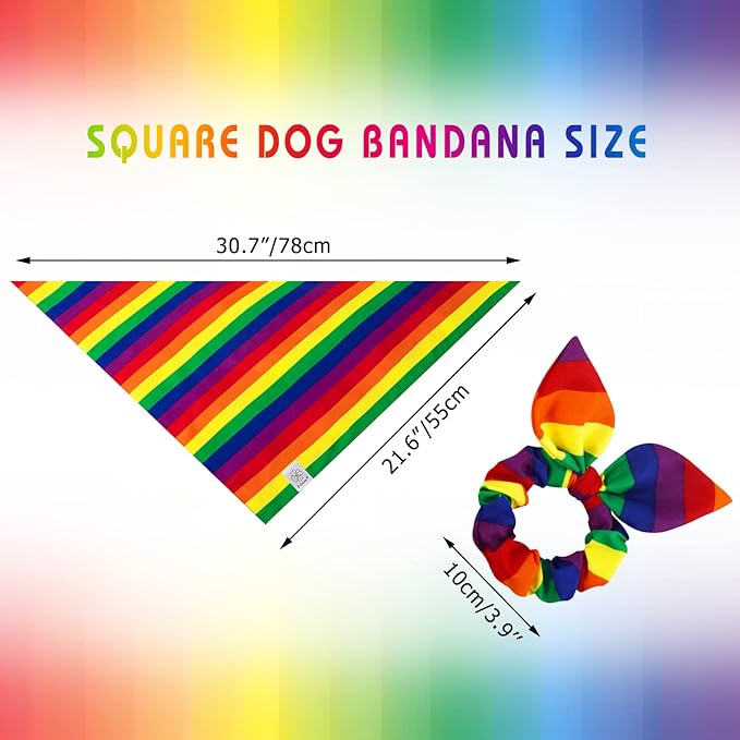 E-Clover Pride Dog Bandanas & Matching Scrunchie Set Rainbow Dog Bandana Scarf with Hair Tie for Medium Large Dogs Pet Owner Mom Gifts