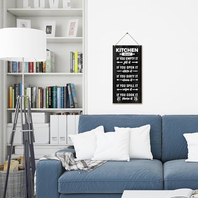J2 Farmhouse Rustic Kitchen Sign, Hanging Printed Wooden Plaque Decor, Shared Kitchen Rules Sign for Hostel Dormitory 12x6inch