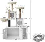 Multi-Level Cat Tree Tower with Scratching Posts & Litter Box Enclosure, Cat Condo with Cat Houses, Perches & Hanging Toys, Cat Furniture for Indoor Cats, Easy to Assemble