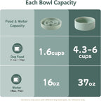 Ceramic Raised Slow Feeder Dog Bowl Set, Elevated 7.3inch Bowl and 8.2inch Puzzle Slow Dish with Wooden Stand for Medium and Large Dog, Anti-Gulping (2X Light Green+ Stand)