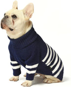 Fitwarm Dog Striped Knitted Sweater, Thermal Turtleneck Pet Coat, Dog Winter Clothes for Small Dogs Boy Girl, Cat Apparel, Blue, Small