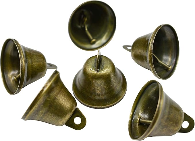 Maydahui 90 PCS Bronze Jingle Bells Brass Color Vintage Small Craft Bell (1.7 X 1.5 Inches) for Wedding Doors Dog Collar Christmas Hallowmas Decor