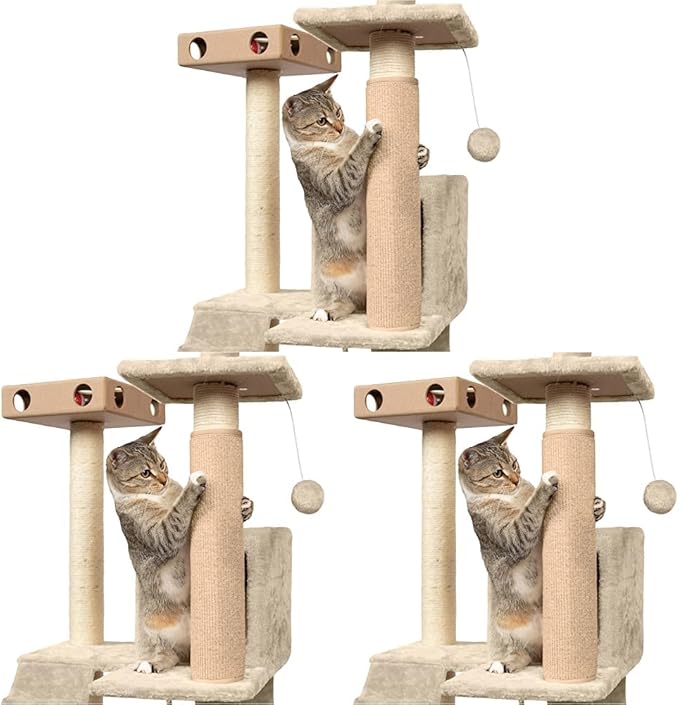 Furhaven Wrap Around Scratching Post Cover for Indoor Cats, Fits Posts Up to 3.5" Diameter, Durable & Less Mess - Tiger Tough Carpet Scratch Mat - Cream, Large (Pack of 3)