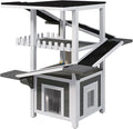 4-Tier Cat Tree Outdoor/Indoor Cat House, Weatherproof Wooden Cat Tower, Multi-Level Feral Cat Shelter with Ramps, Scratching Post & Enclosed Condo, Outside Cat Enclosure for Multiple Cats,Grey white