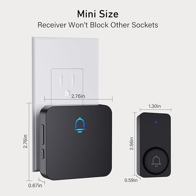 SECRUI Doorbell, 2 Button Wireless Doorbell with 1000ft Range, Adjustable Volume, Waterproof Design, Hassle-Free Installation, 32 Melodies, Black