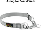 Plutus Pet Martingale Dog Collar with Stainless Steel Chain and Reflective Nylon, Adjustable No Pull Training Collar, for Small Medium, and Large Dogs, Gray, L