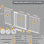 TSAYAWA Extra Wide Walk Through Baby Gate with Door, 62.5-67 Inch Wide Presure Mounted No Drill Metal Auto Close Child Gate for Stair Doorway - Indoor Outdoor Safty Gate for Toddler Dog Doggie, White