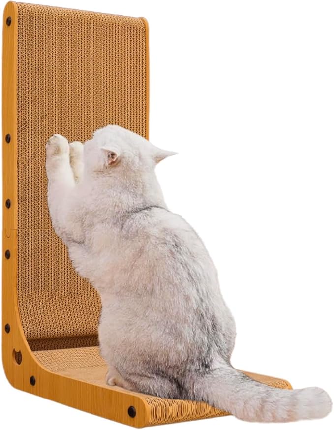 27" L Shaped Cat Scratchers for Indoor Cats, Corrugated Cardboard Cat Scratcher Pad, Vertical Scratching Board Indoor Use Protecting Furniture Scratch Pad, Cardboard Scratching with Ball Toy