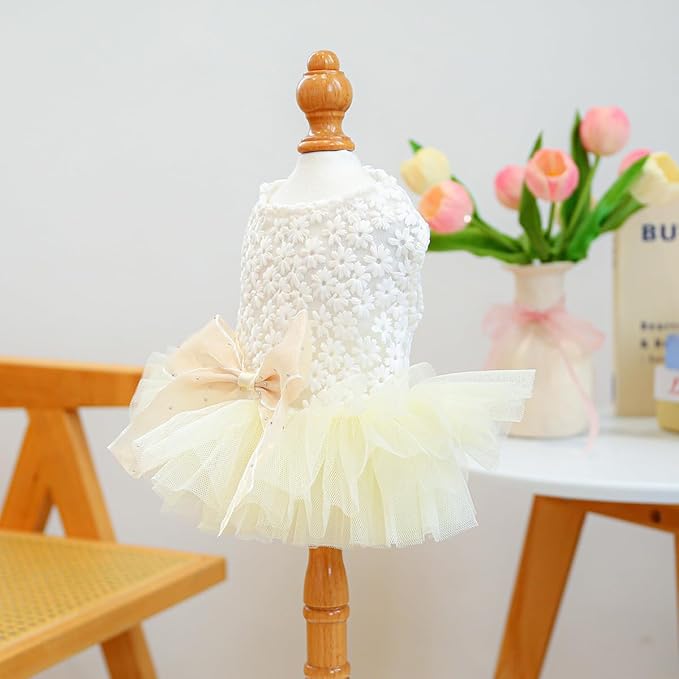 Furbabycare® Elegant Sweet Fashion Puppy Dog Blingbling Princess Skirt Pet Dog Lace Cake Camisole Tutu Dress J-White X-Small