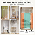 COMOMY 71" Extra Tall Pet Gate for Cats, 29.5-43" Extra Wide Cat Gate with Adjustable Cat Door, Pressure Mounted Easy Walk Through Pet Gate with Door for Stairs, Doorways, Kitchen(White)