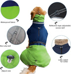 Waterproof Dog Winter Coat, Reflective Turtleneck Fleece Jacket with Snow Protection for Large Dogs, Cold Weather Pet Clothing (Green, 5XL)