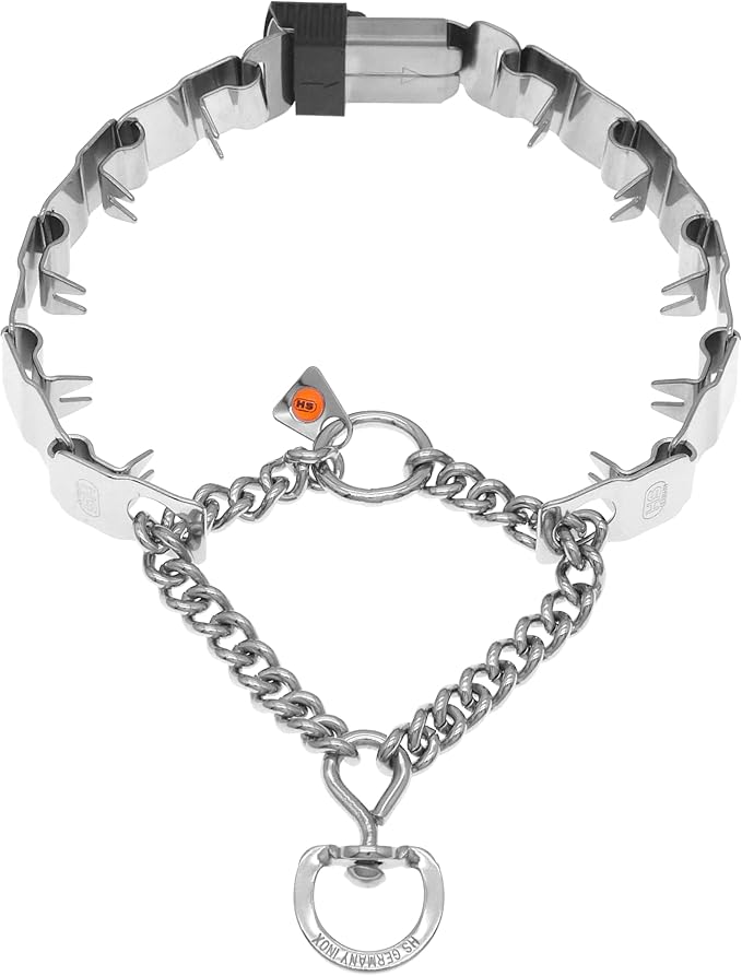 Herm Sprenger NeckTech Sport Stainless Steel Dog Training Prong Collar with ClicLock Buckle and Assembly Chain No-Pull Collar with Swivel D-Ring Made in Germany (20in (Neck Size up to 17in))