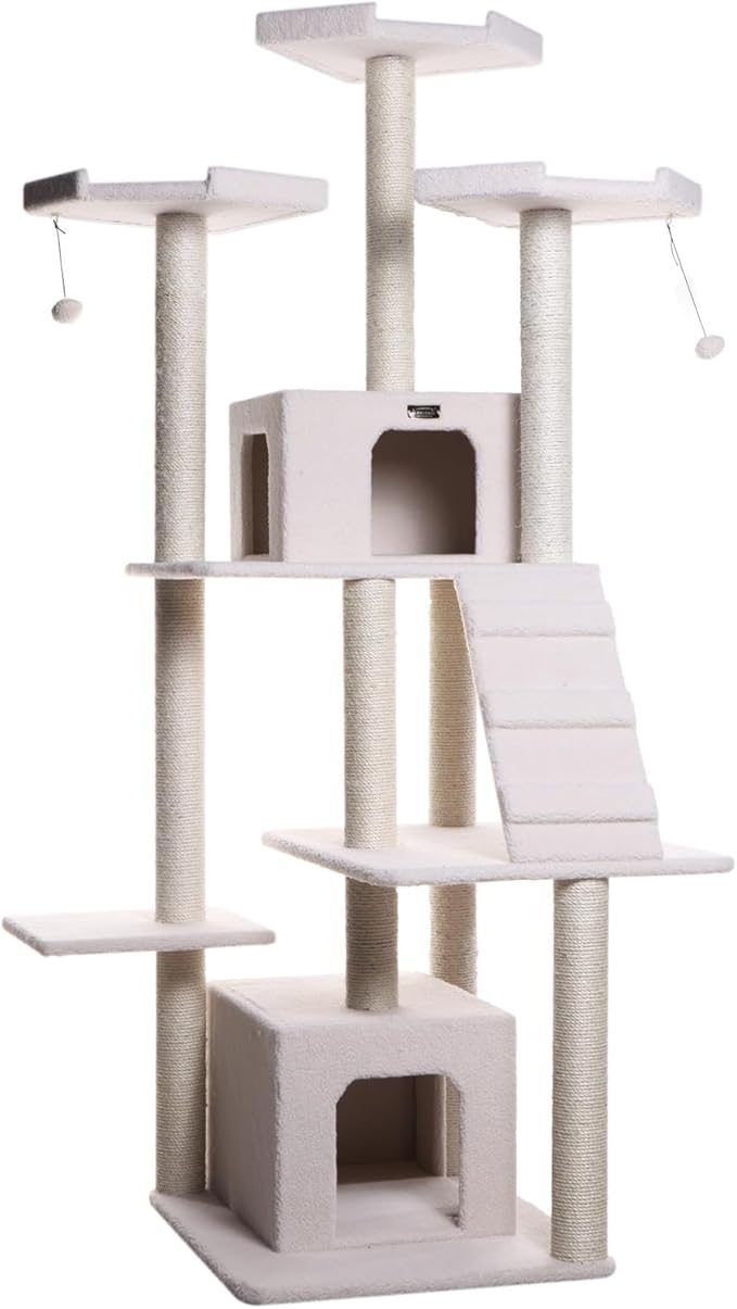 Asian Allure Classic Cat Tree in Ivory, Galaxy Approved, Multi Levels with Ramp, Three Perches, Rope Swing, Two Condos