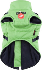 Puppia Mountaineer Winter Dog Coat with integrated harness No Pull Cold Weather Waterproof Warm Fleece Back Zipper for Small & Medium Dog, GREEN, Small