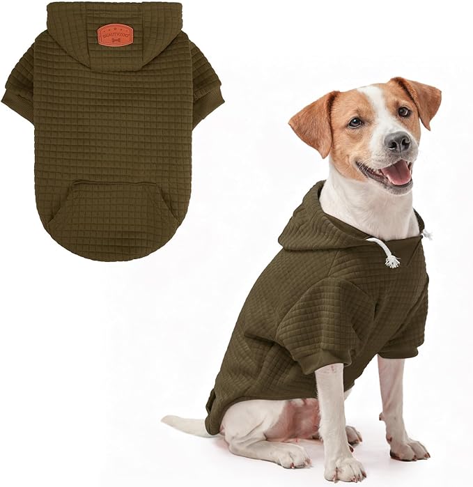 BEAUTYZOO Dog Hoodie with Leash Hole and Pocket,Dog Sweaters for Small Medium Large Dogs Boys Girls,Waffle-Like Laminated Cotton Warm Outfits for French Bulldogs, Pitbull, Winter Puppy Clothes Jacket
