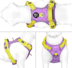 PHOEPET No Pull Dog Harness, Unique Colors Reflective Adjustable Dog Vest, with Soft Training Handle Metal Clips for Small Medium Large Dogs (Baby Purple Base & Yellow Straps,M)
