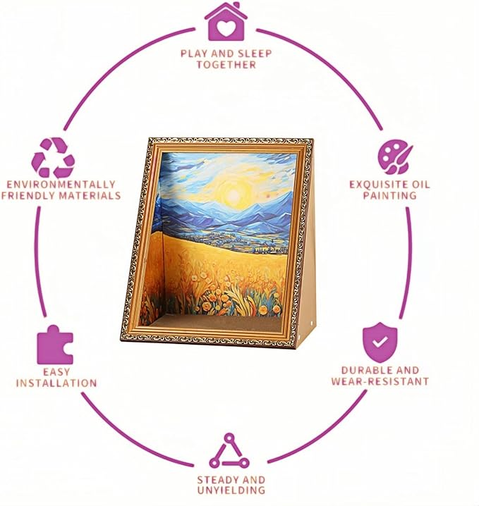 Oil Painting Cat House with Scratcher,Cat Bed Art Picture Frame Scratching Board Playing Tent Box, Assemble Kitty Couch Cave Condo Creative Pets Furniture - Kitty Living in Famous Painting (Daisies)