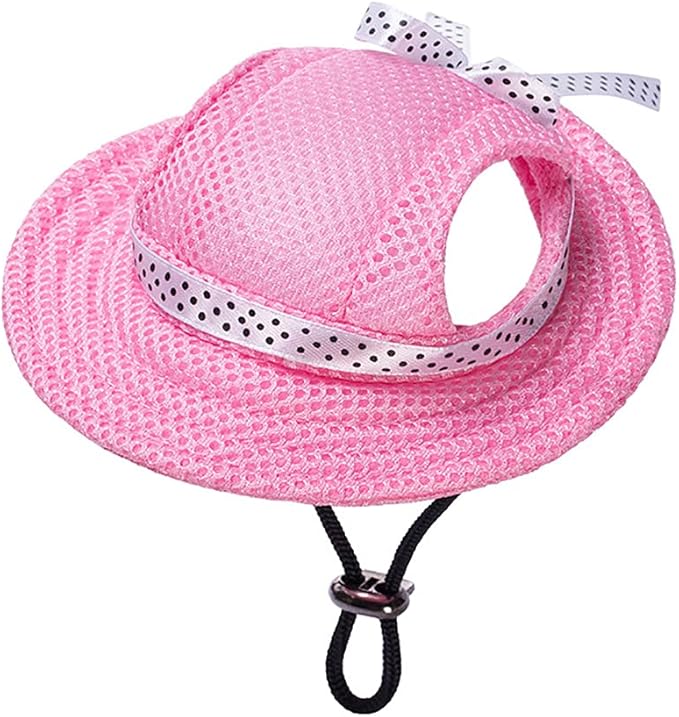 Round Brim Princess Hat Visor Hat Pet Dog Mesh Porous Sun Hat with Ear Holes for Small, Extra Small Dog Teddy, Pug, Chihuahua, Shih Tzu, Yorkshire Terriers, Papillon Pink M