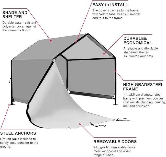 4x4 FT X-Large Outdoor Dog House for Large Dogs, Heavy Duty Weatherproof Dog Kennel with Upgraded Doors, Dog Tent for Outside Shelter, Waterproof Canopy Pet House for Small Animals, Grey