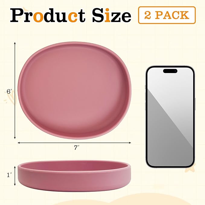 BNOSDM Silicone Cat Bowl 2 Pcs Non-Slip Cat Dish for Dry Food and Wet Food Shallow Relief Whisker Fatigue Pet Bowls Plates Set for Kittens, Small Cats and Dogs (Red)