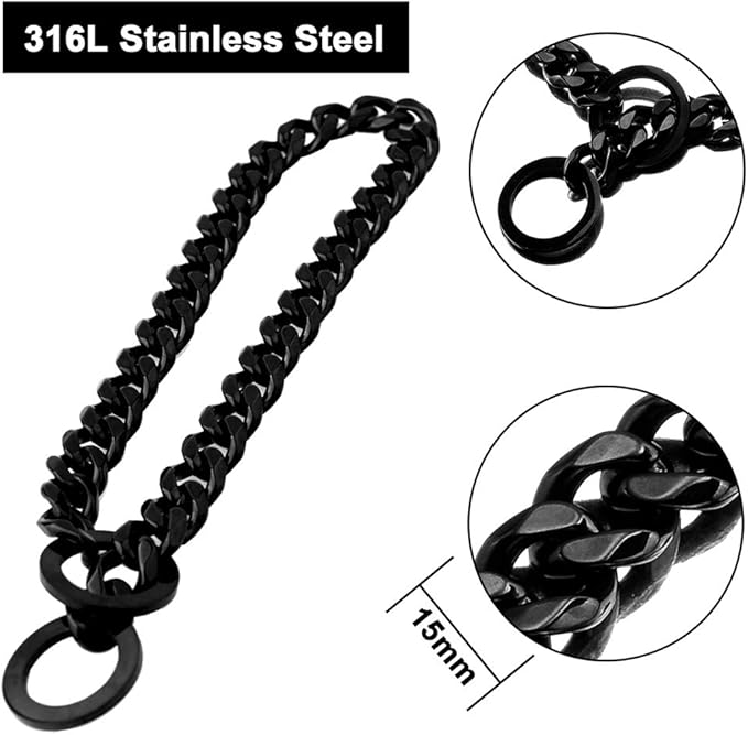Durable Walking Dog Training Collar, Strong Stainless Steel Chain for Small Middle Dogs Black Color（15mm,18“）