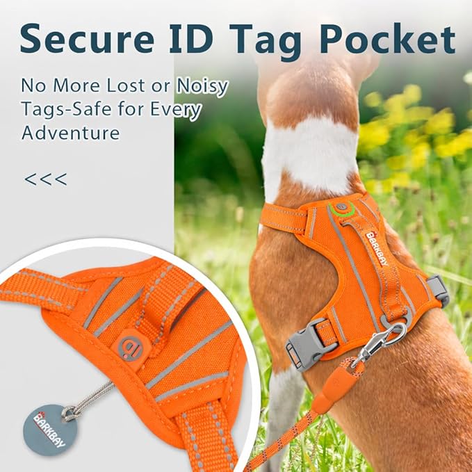 BARKBAY Dog Harness No Pull Oxford with ID Tag Pocket - Heavy Duty, Reflective, Easy Control for Large Dogs(Pumpkin Oxford,L)