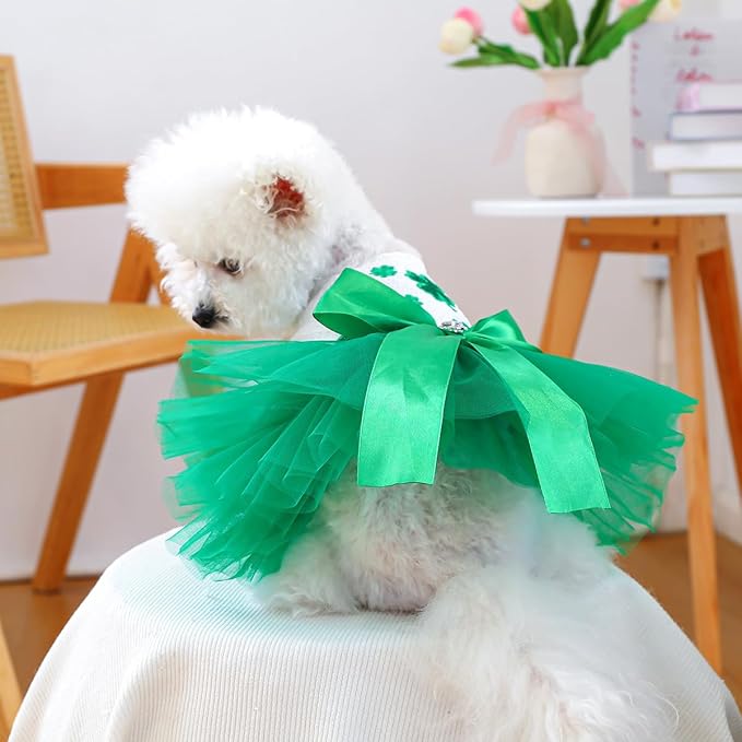 Furbabycare® Elegant Sweet St. Patrick's Day Puppy Dog Blingbling Princess Skirt Pet Dog Lace Cake Camisole Tutu Dress B-Green-1 Small