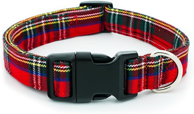 Tunkoo Christmas Plaid Dog Collar, Cute Adjustable Red Collar for Boy and Girl Dogs, Dog Collar with Strong Plastic Buckle - for Small Medium Large Pets, L