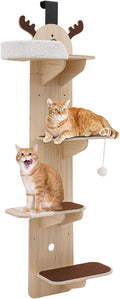 4-Tier Door Hanging Cat Tree, 67 Inch Vertical Climbing Frame with Scratching Posts & Cat Bed, Multi-Level Solid Wood Board for Kittens Jumping & Playing