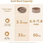 Ceramic 3.2 Cup Raised Slow Feeder Dog Bowl Set, Elevated 8.2inch Bowl and 9.5inch Slow Pet Food Dish with Wooden Stand for Large Dog (2 x Brown Coffee+ Stand)
