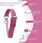 Martingale Collar for Dogs No-Pull Adjustable Training Collar with Stainless Steel Chain - Genuine Leather Anti-Slip Design for Small,Medium,Large Breed Dogs - Pink (S)