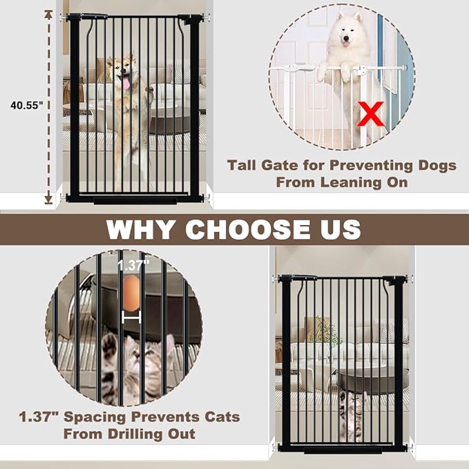 40.55" Extra Tall Baby Gate, 49.2-54.7 in Wide, No Drilling, Pressure Mounted Child Safety Gate with Door, Black