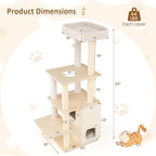 PETSITE 63 Inches Wooden Cat Tree, Multi-Level Modern Cat Tree with Sisal Scratching Posts, Two-Story Condo Covered with Sisal Exterior, Dangling Ball, Large Top Perch, and Playful Hole