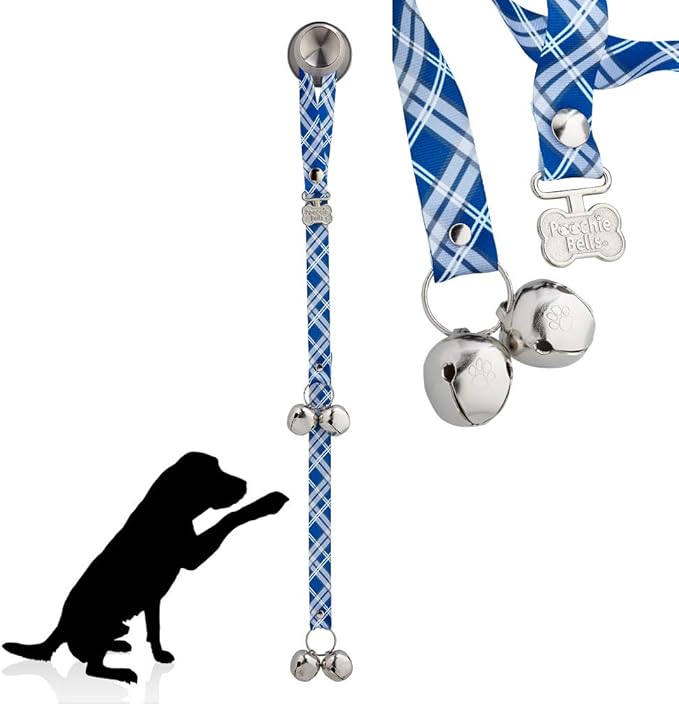PoochieBells Handcrafted Dog Doorbell for Potty Training – Easy & Quick, Doggie-Safe USA-Made Dog Door Bell with Perfect Sound, Dog Trainer-Recommended for Over 20 Years, Starry Night Plaid