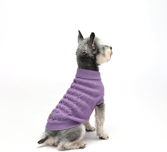 Dog Pullover Sweater, Cable Knitwear, Warm Clothes for Chihuahua, Bulldog, Dachshund, Pug, Yorkie, Dog Outfits for Small Dogs Medium Dogs (Purple L)