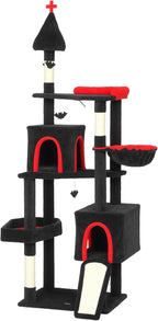 Gothic Castle-Inspired Cat Tree- 77.6" H Multi-Level Large Kitty Climbing Tree Tower with Coffin Bed, Cozy Plush ‌Pussycat Perches, Sisal Scratching, Activity Center, for Indoor Cats