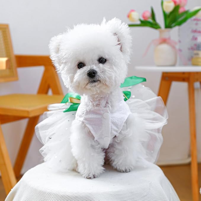 Elegant Sweet St. Patrick's Day Puppy Dog Blingbling Princess Skirt Pet Dog Lace Cake Camisole Tutu Dress B-Green Large