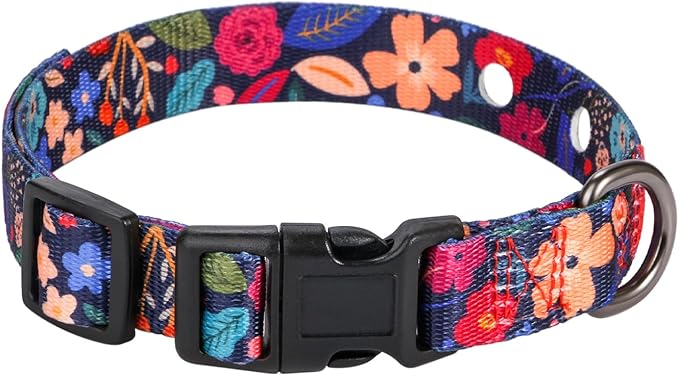 Rhea Rose 1 Inch Replacement Collar Strap Shock Collar with 2 Holes, Compatible with Nearly All Brands and Models of Underground Electric Dog Fences and Training Collars, Black Flowers Pattern