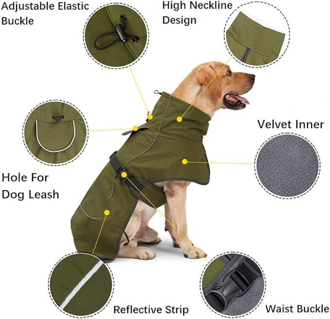 Dog Raincoat - Waterproof Winter Jacket with Velvet Inner, Reflective Strip, Black, XX-Large