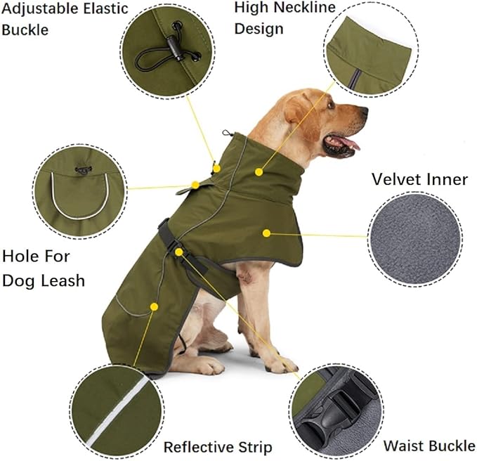 Black M Dog Raincoat - Waterproof Winter Jacket with Velvet Inner, Reflective Strip