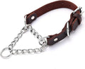 Leather Martingale Dog Collar, Genuine & Stainless Steel Chain Martingale Collar No-Pull Adjustable Anti-Slip Training & Walking Collar for Small Medium Large Breed Dogs Pets. (Small: Neck 10"-16")