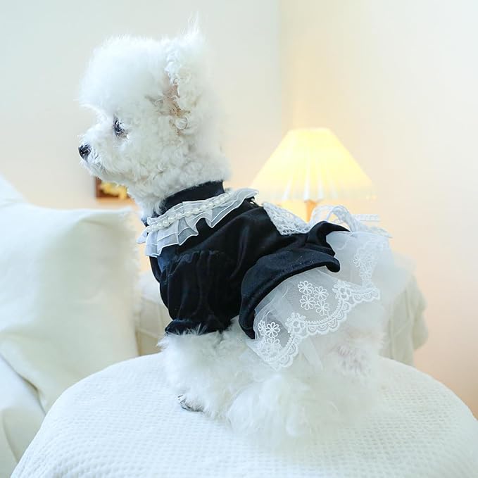 Furbabycare® Elegant Sweet Fashion Puppy Dog Blingbling Princess Skirt Pet Dog Lace Cake Camisole Tutu Dress H-Black X-Small