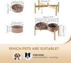 Ceramic 1.2 Cup Raised Slow Feeder Dog Bowl Set, Elevated 6.1inch Bowl and 7.3inch Slow Pet Food Dish with Wooden Stand for Small and Medium Dog (2 x Brown Coffee+ Stand)
