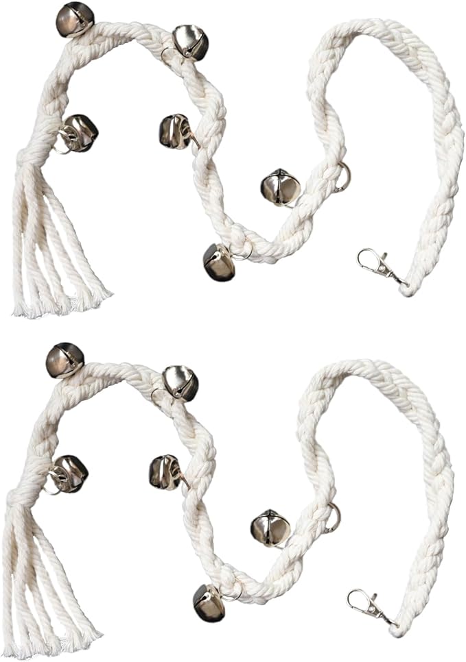 Dog Door Bell to Go Outside Puppy door bells for potty training Adjustable Puppy Doorbell, Outdoor or Indoor Dog Bells for Large and Small Dogs Handmade Boho Dog Bell Beige (Silver bell, 2 Pack)